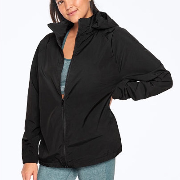 NEW💗VS PINK BLACK MOCK NECK HOODED FULLZIP ANORAK - Picture 2 of 16
